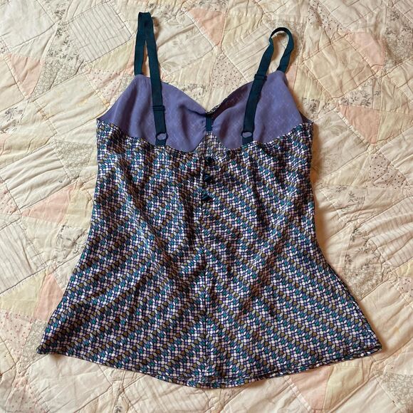 gap vintage y2k 100% silk retro pink green blue fish scale mermaid top medium - Picture 5 of 8